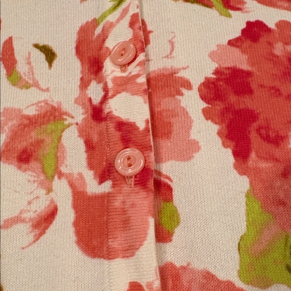 NWOT Isaac Mizrahi Live! Cotton Knit Cardigan, Pink Blossoms, Pink Buttons, L - Picture 6 of 8